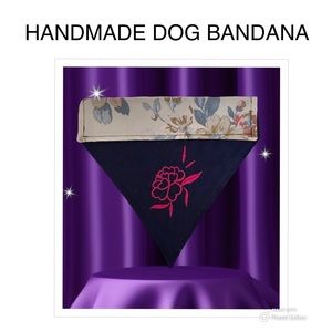 HANDMADE DOG BANDANA REVERSIBLE EMBROIDERED FLOWER SLIP ON YOUR DOGS COLLAR